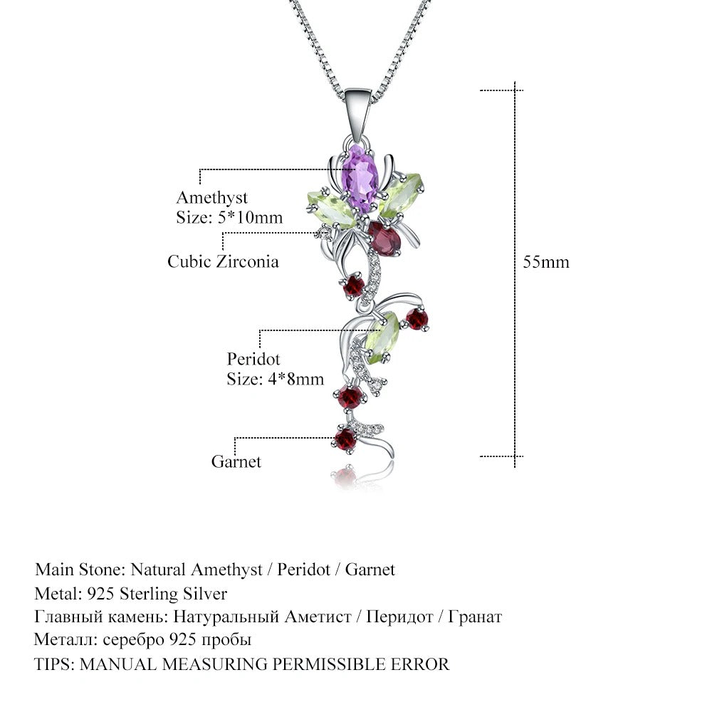 Multi-Gemstone Floral Vine Pendant | 925 Sterling Silver | Luxury Gold Palace