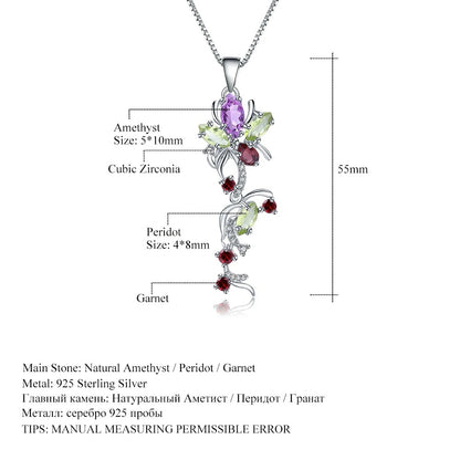 Multi-Gemstone Floral Vine Pendant | 925 Sterling Silver | Luxury Gold Palace