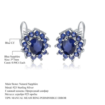 Natural Blue Sapphire Halo Earrings | 1.89Ct 925 Sterling Silver