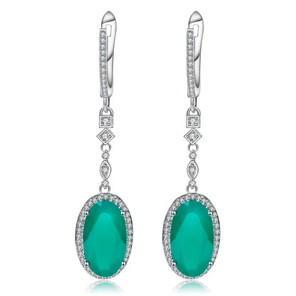 12.5Ct Natural Green Agate Drop Earrings | 925 Silver | Luxury Gold Palace