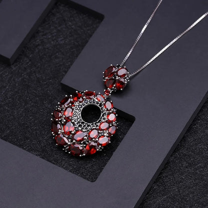 Vintage Geometric Garnet Pendant in 925 Sterling Silver