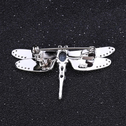 Natural Sky Blue Topaz Dragonfly Brooch | Textured 925 Silver