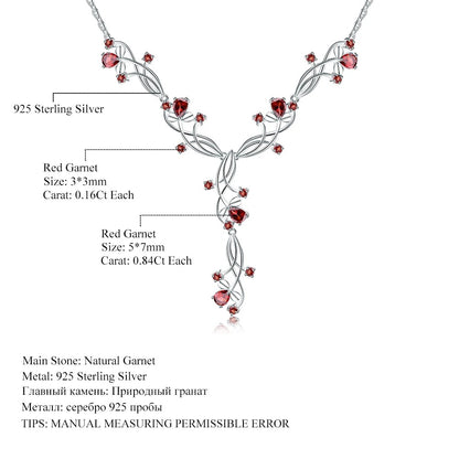8.08Ct Natural Red Garnet Floral Vine Necklace | 925 Sterling Silver