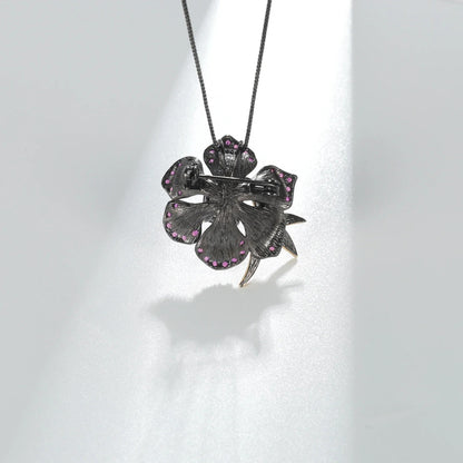 Garnet Bird & Flower Convertible Brooch Pendant | 925 Sterling Silver