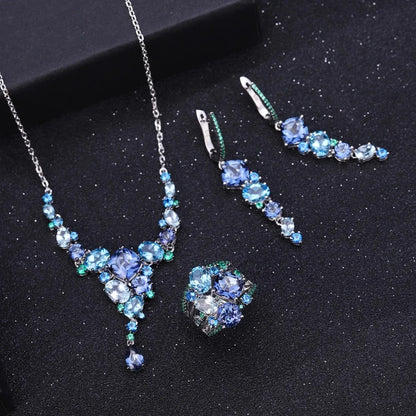 Blue Mystic Quartz & Topaz Cascading Drop Earrings | 925 Silver