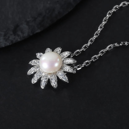 Sunflower Freshwater Pearl Pendant | 10mm | 925 Sterling Silver | Luxury Gold Palace