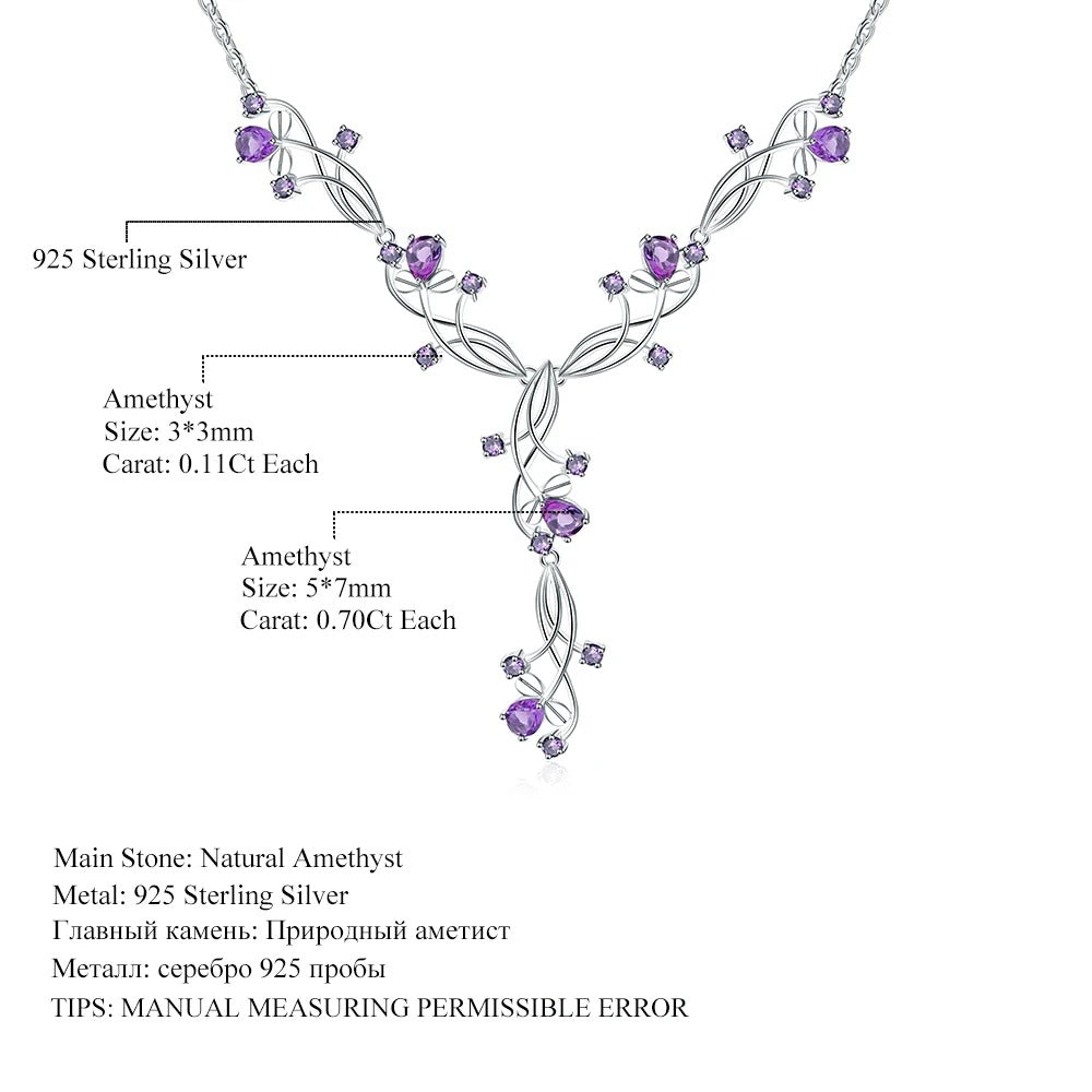 6.39Ct Natural Amethyst Y-Necklace | 925 Silver Floral Vine | Bridal