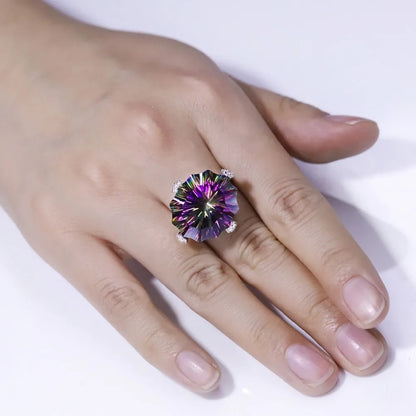 Massive 24.21Ct Rainbow Mystic Quartz Cocktail Ring | 925 Silver