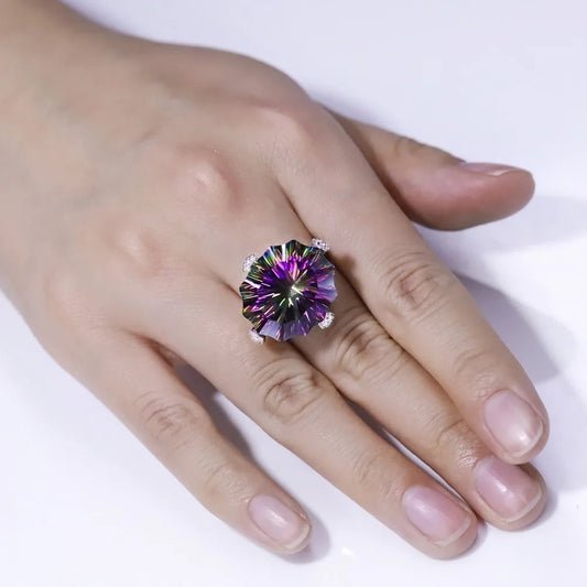 Massive 24.21Ct Rainbow Mystic Quartz Cocktail Ring | 925 Silver