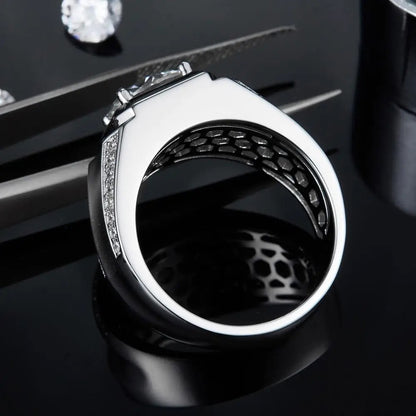Men's D Color Moissanite Ring | 1ct, 2ct, 3ct Options | 925 Silver