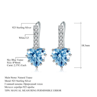 3.08Ct Natural Sky Blue Topaz Heart Earrings | 925 Sterling Silver