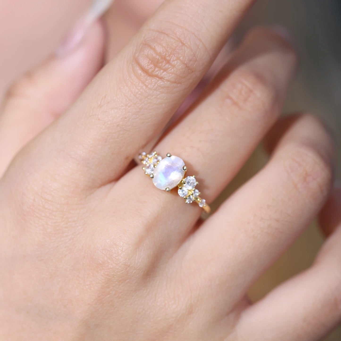 Oval Moonstone Vintage Engagement Ring | 1.29Ct Gold Vermeil Silver