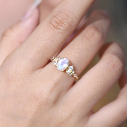Oval Moonstone Vintage Engagement Ring | 1.29Ct Gold Vermeil Silver