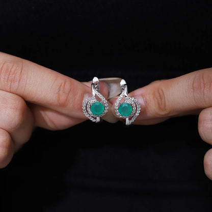 Natural Green Agate Swirl Stud Earrings | 925 Sterling Silver & CZ Halo