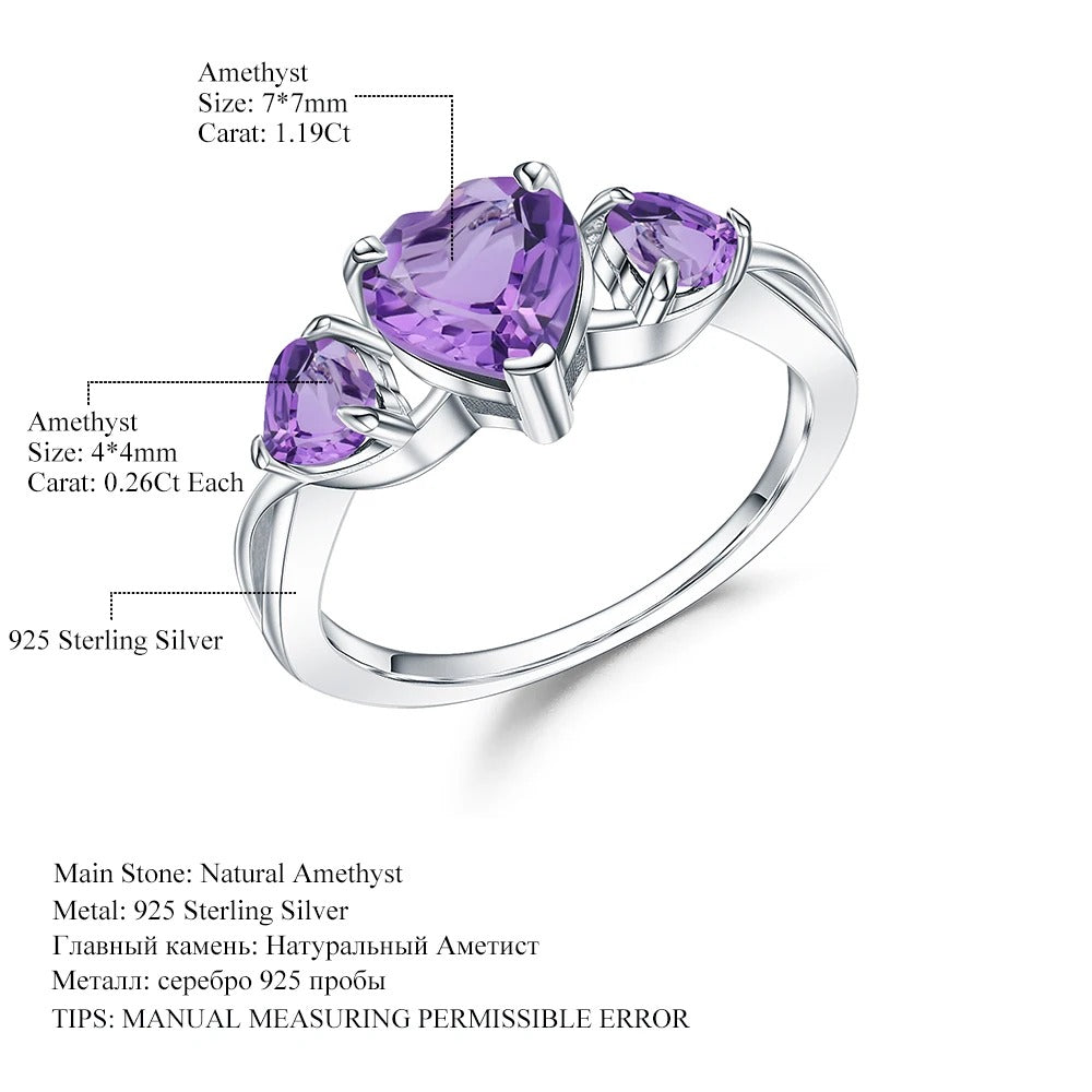 Natural Amethyst Heart Ring | 1.71Ct 925 Sterling Silver | February Birthstone