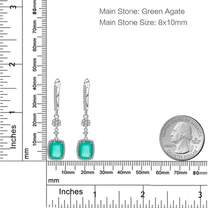 Natural Green Agate Drop Earrings | 7.34Ct Cushion Cut | 925 Silver