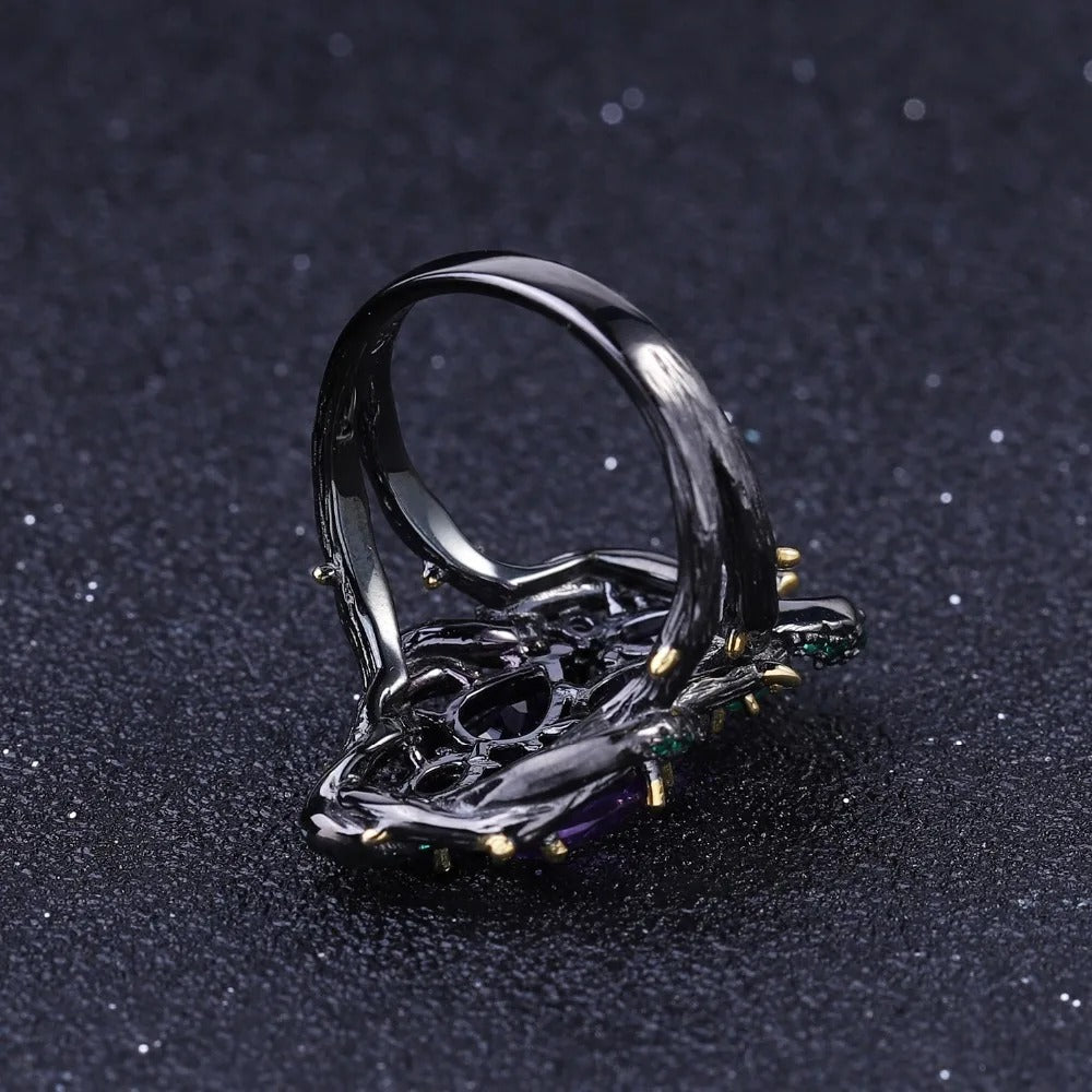 Enchanted Amethyst & Emerald Vine Ring | 3.23Ct 925 Sterling Silver