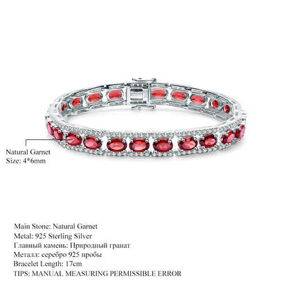 Natural Red Garnet Tennis Bracelet | 925 Sterling Silver | Luxury Gold Palace