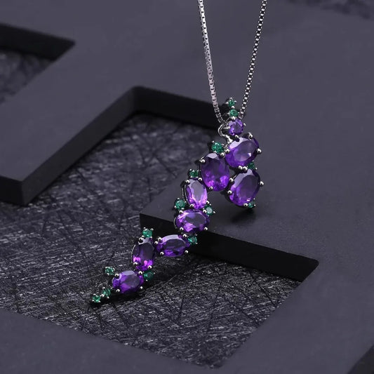 Natural Amethyst Cascading Vine Pendant | 4.89Ct 925 Sterling Silver