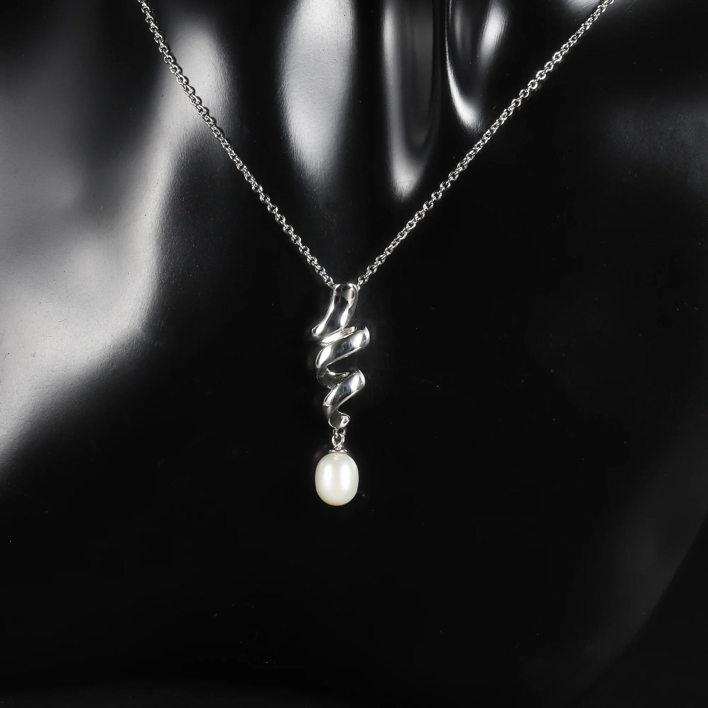 Elegant Spiral Ribbon Pearl Pendant | 8mm Freshwater Pearl | 925 Silver