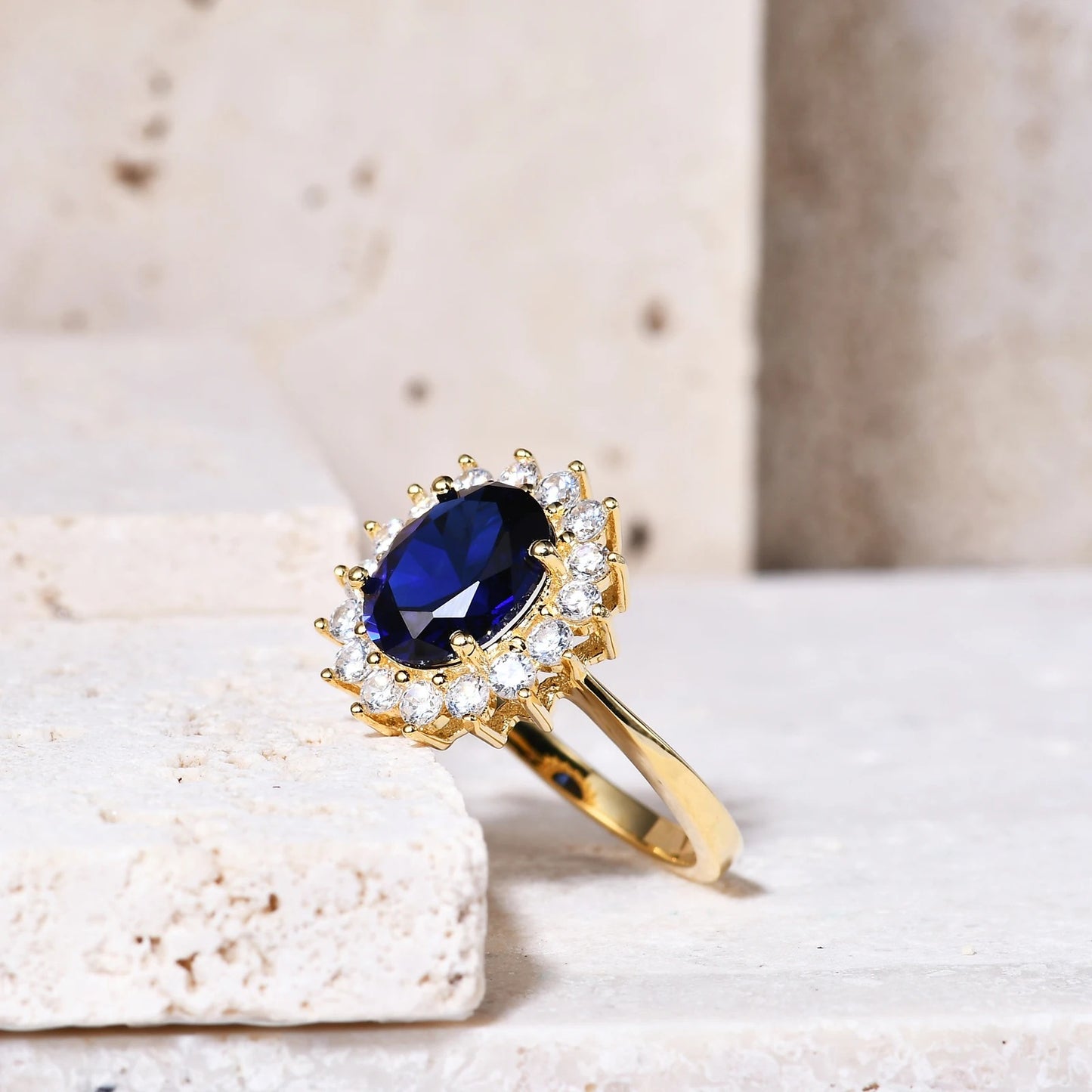Princess Diana Style Halo Ring | Gold Vermeil | 6 Gemstone Colors