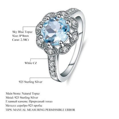 Natural Sky Blue Topaz Flower Ring | 2.58Ct | 925 Sterling Silver