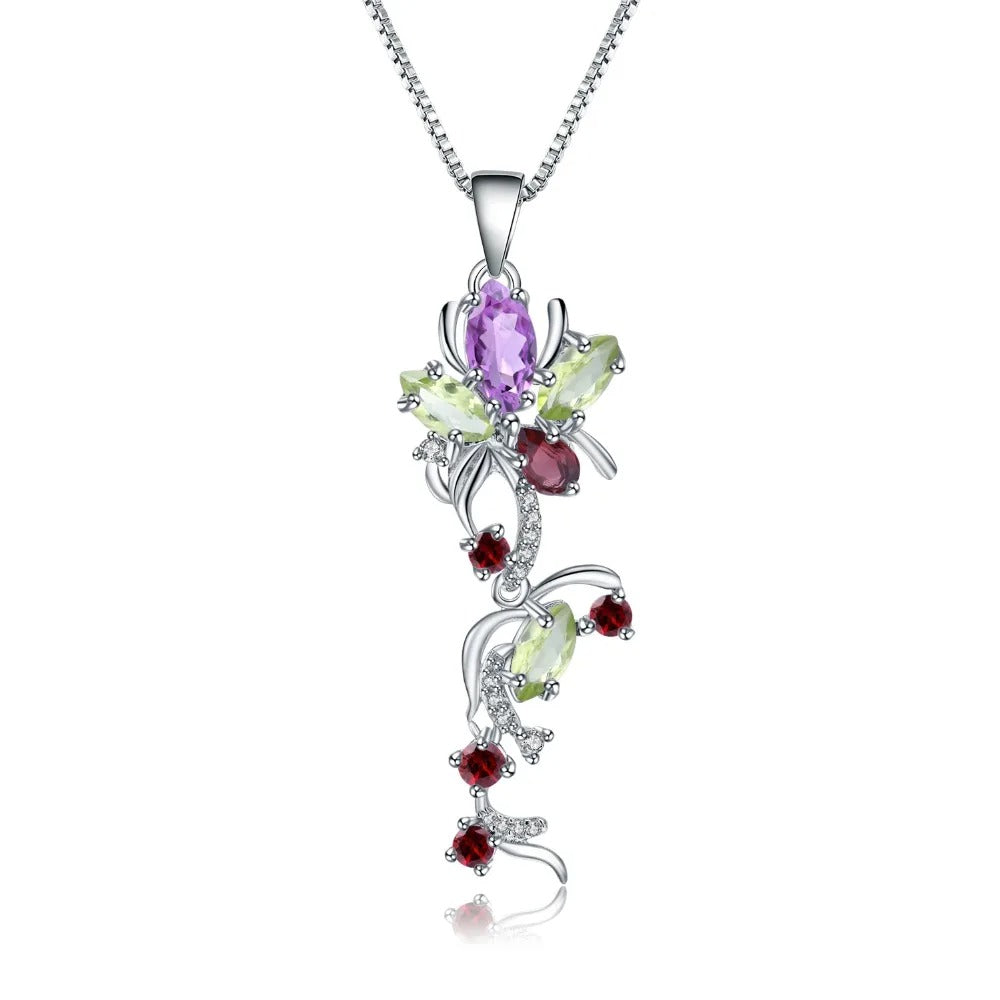 Multi-Gemstone Floral Vine Pendant | 925 Sterling Silver | Luxury Gold Palace