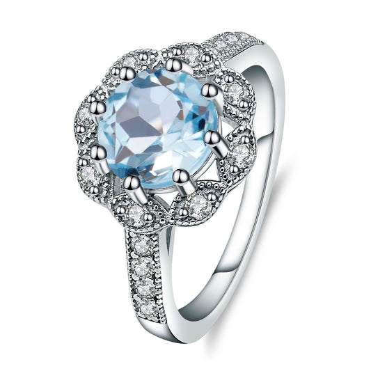 Natural Sky Blue Topaz Flower Ring | 2.58Ct | 925 Sterling Silver