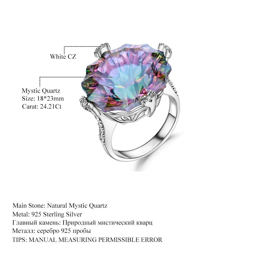 Massive 24.21Ct Rainbow Mystic Quartz Cocktail Ring | 925 Silver