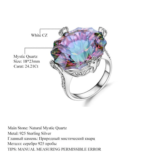 Massive 24.21Ct Rainbow Mystic Quartz Cocktail Ring | 925 Silver