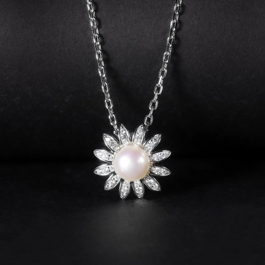 Sunflower Freshwater Pearl Pendant | 10mm | 925 Sterling Silver | Luxury Gold Palace