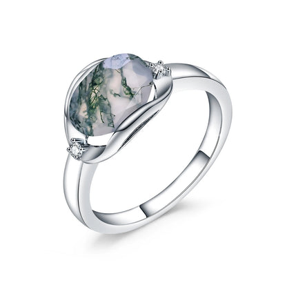 Natural Moss Agate Oval Ring | 2.91Ct Minimalist 925 Sterling Silver