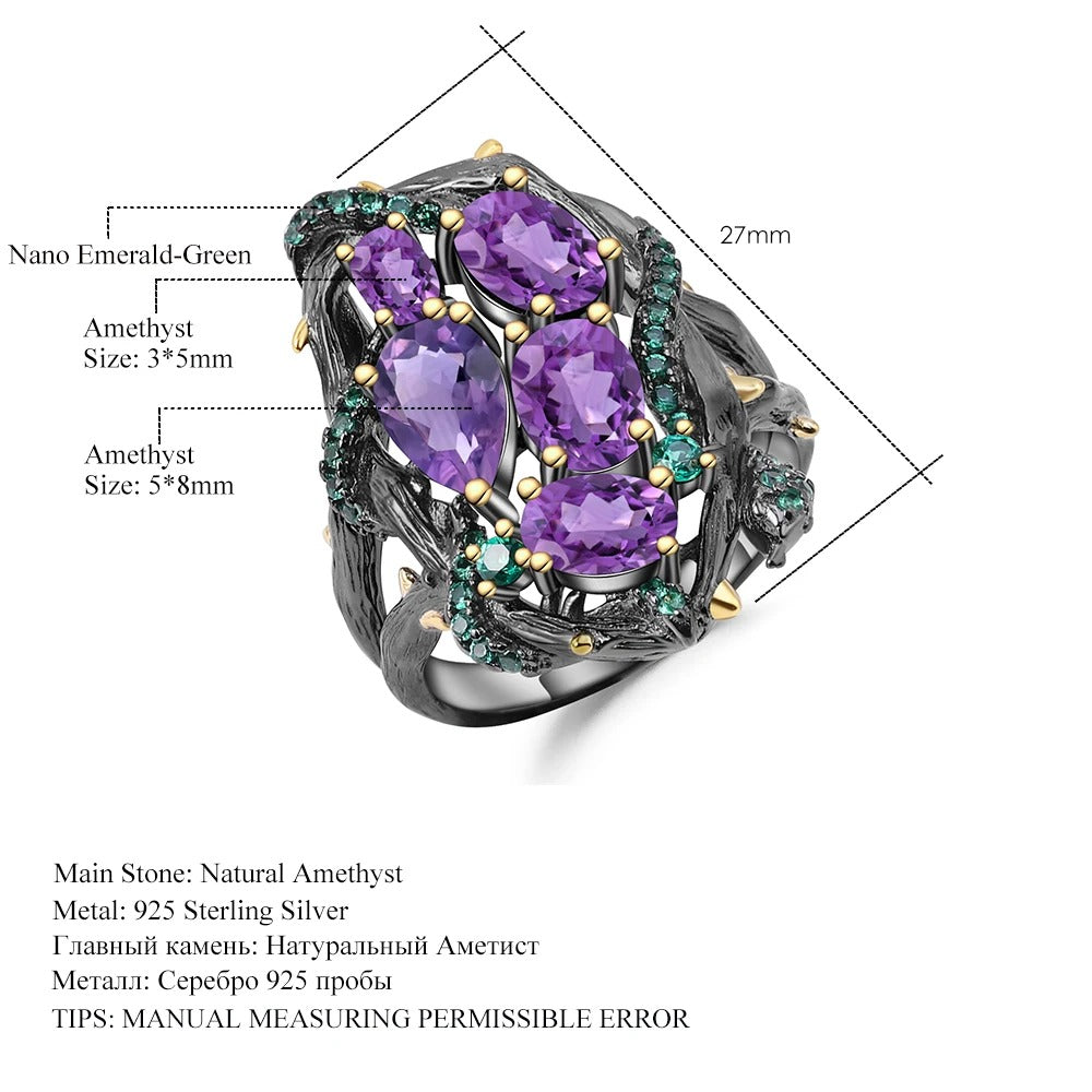 Enchanted Amethyst & Emerald Vine Ring | 3.23Ct 925 Sterling Silver