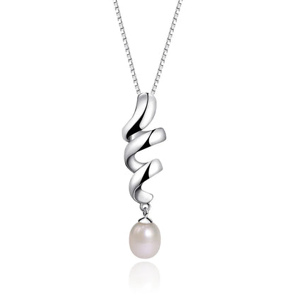 Elegant Spiral Ribbon Pearl Pendant | 8mm Freshwater Pearl | 925 Silver