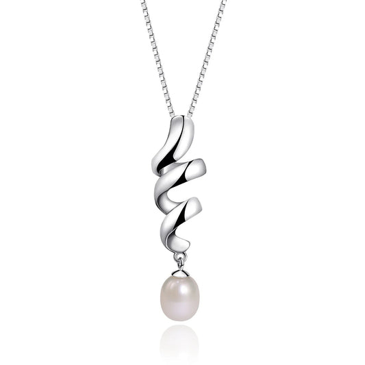 Elegant Spiral Ribbon Pearl Pendant | 8mm Freshwater Pearl | 925 Silver