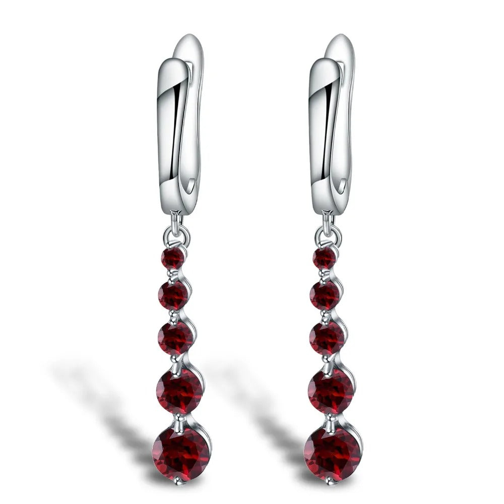 Natural Red Garnet Linear Drop Earrings | 2.67Ct Graduating Cascade | 925 Silver