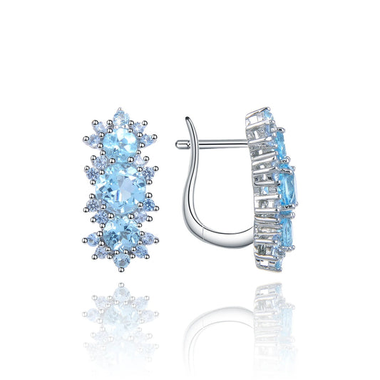 Vintage Sky Blue Topaz Three-Stone Earrings | 925 Sterling Silver