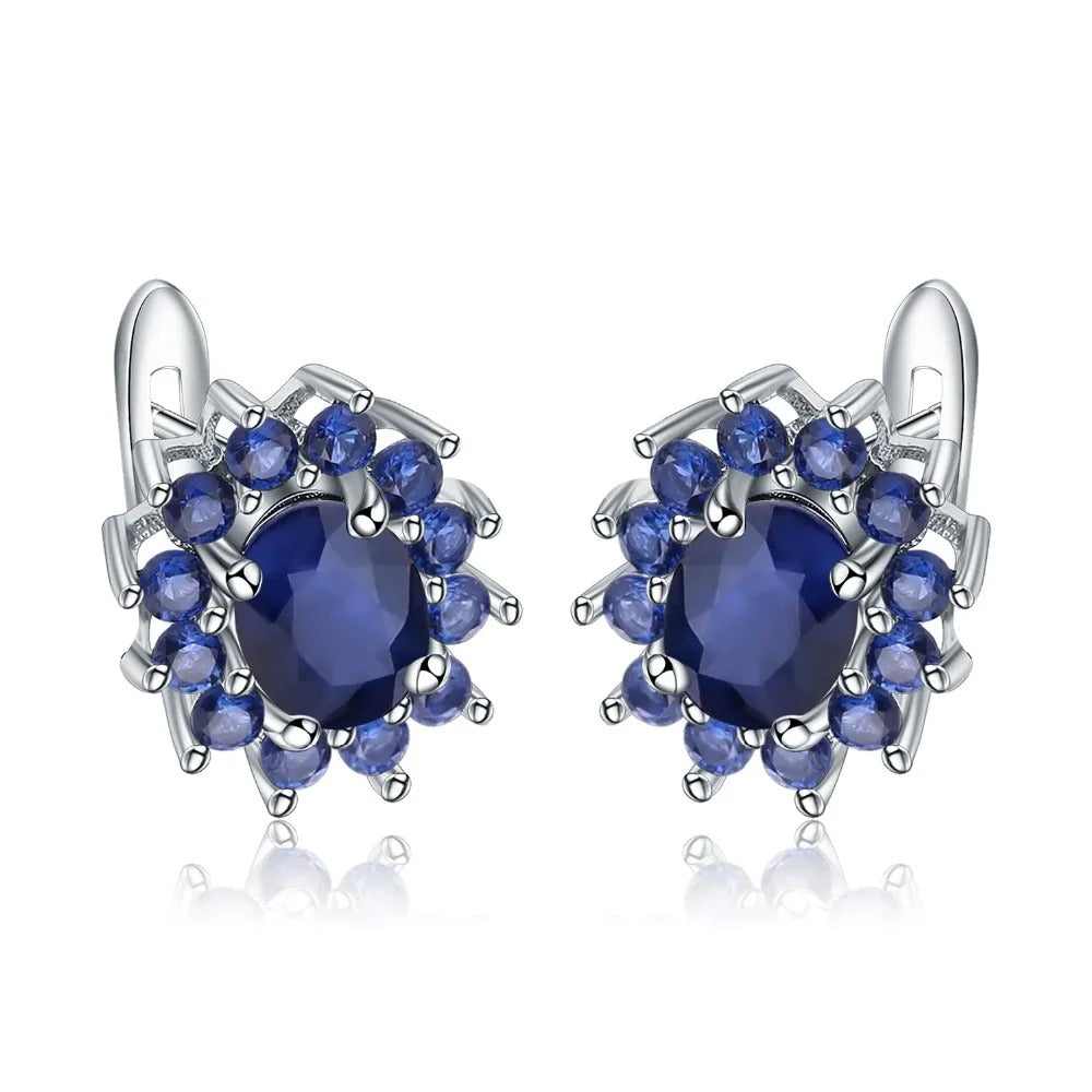 Natural Blue Sapphire Halo Earrings | 1.89Ct 925 Sterling Silver