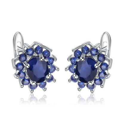 Natural Blue Sapphire Halo Earrings | 1.89Ct 925 Sterling Silver