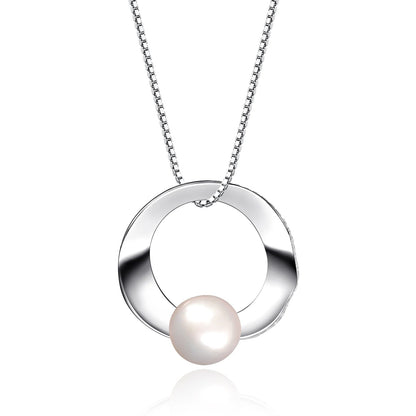 Modern Circle Pearl Pendant | 8mm Freshwater Pearl | Luxury Gold Palace
