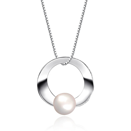 Modern Circle Pearl Pendant | 8mm Freshwater Pearl | Luxury Gold Palace