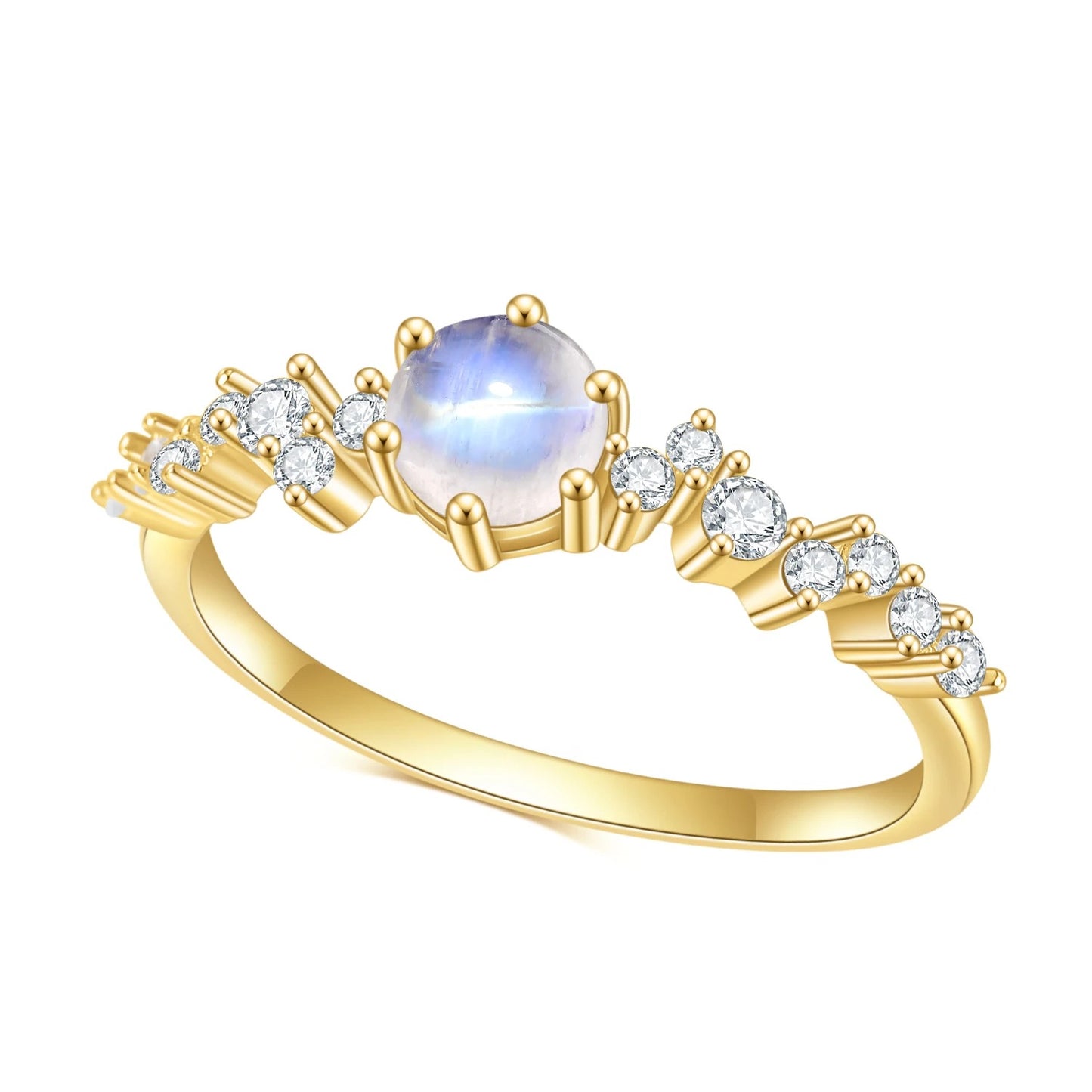 Natural Rainbow Moonstone Gold Ring | June Birthstone Promise Ring | 925 Silver