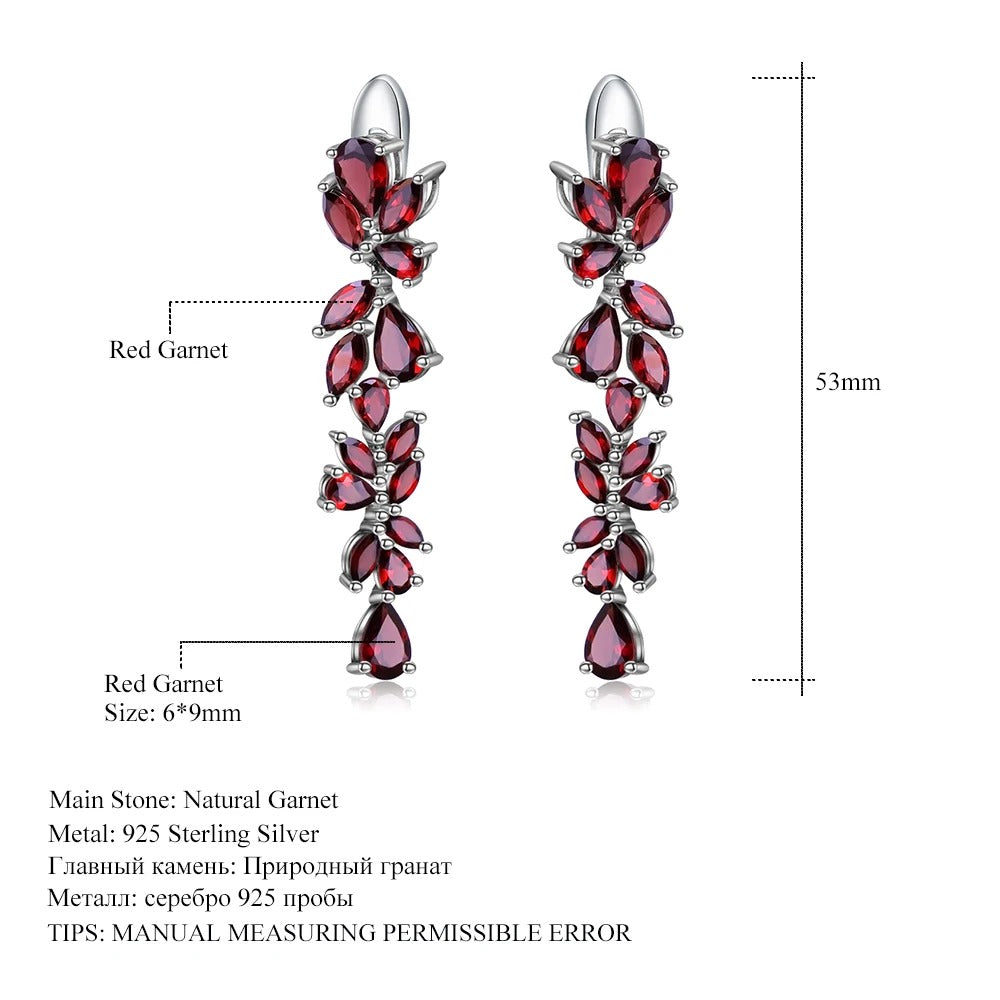20.35Ct Natural Red Garnet Cascading Leaf Earrings | 925 Sterling Silver