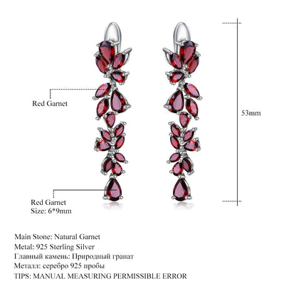 20.35Ct Natural Red Garnet Cascading Leaf Earrings | 925 Sterling Silver