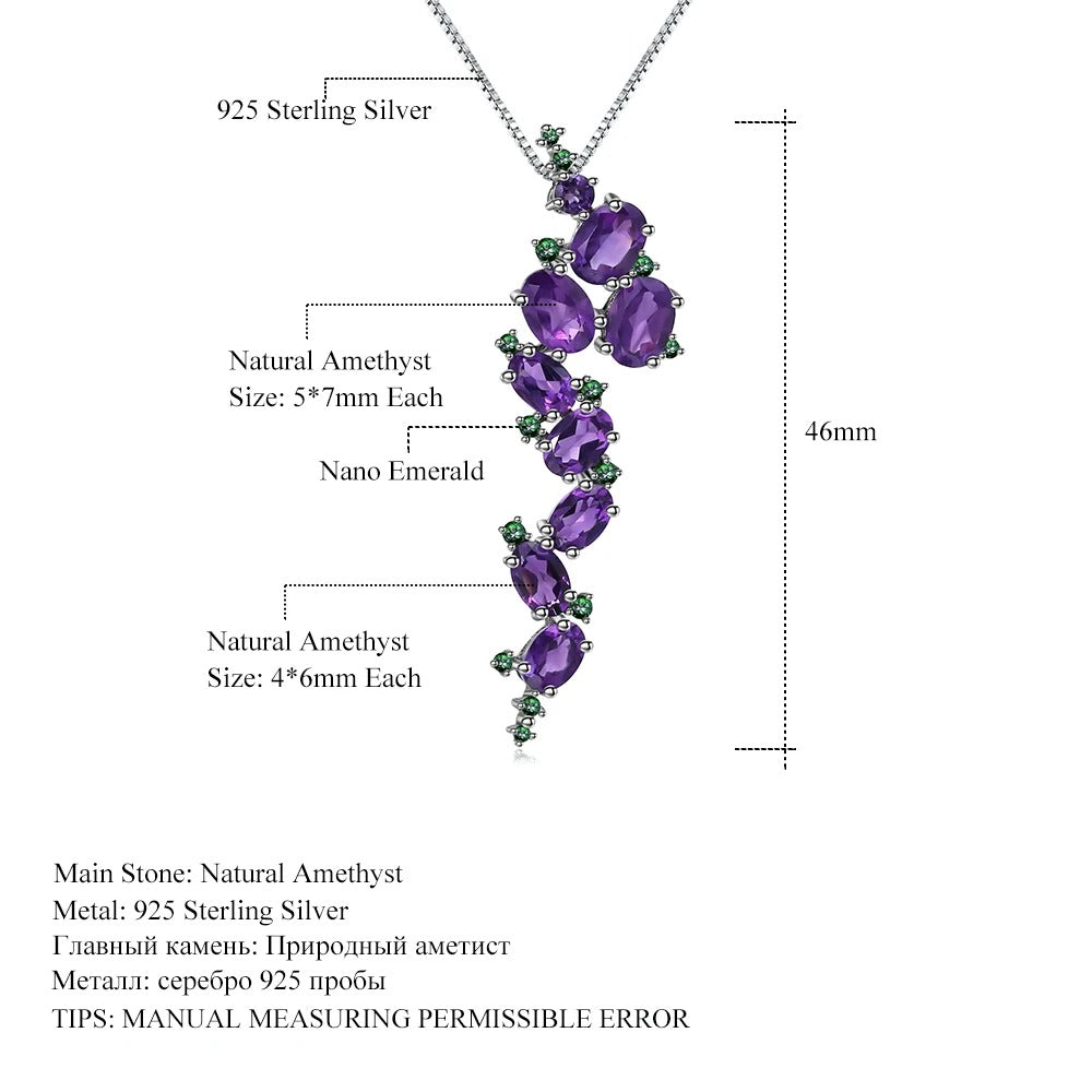 Natural Amethyst Cascading Vine Pendant | 4.89Ct 925 Sterling Silver