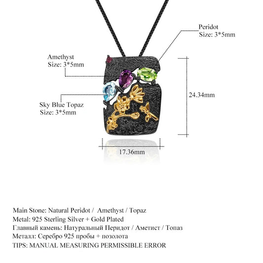 Secret Garden Multi-Gemstone Pendant | Amethyst, Peridot & Topaz | 925 Silver