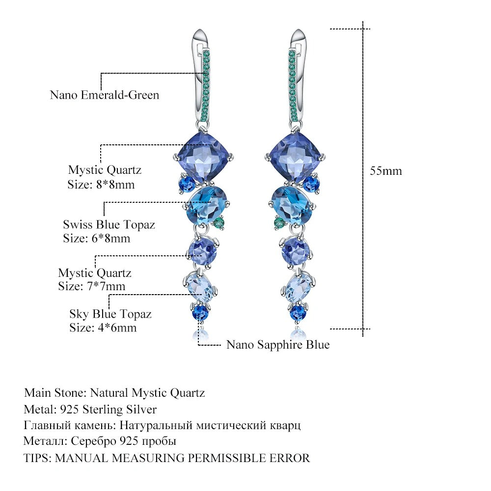 Blue Mystic Quartz & Topaz Cascading Drop Earrings | 925 Silver
