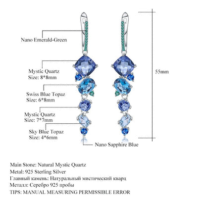 Blue Mystic Quartz & Topaz Cascading Drop Earrings | 925 Silver