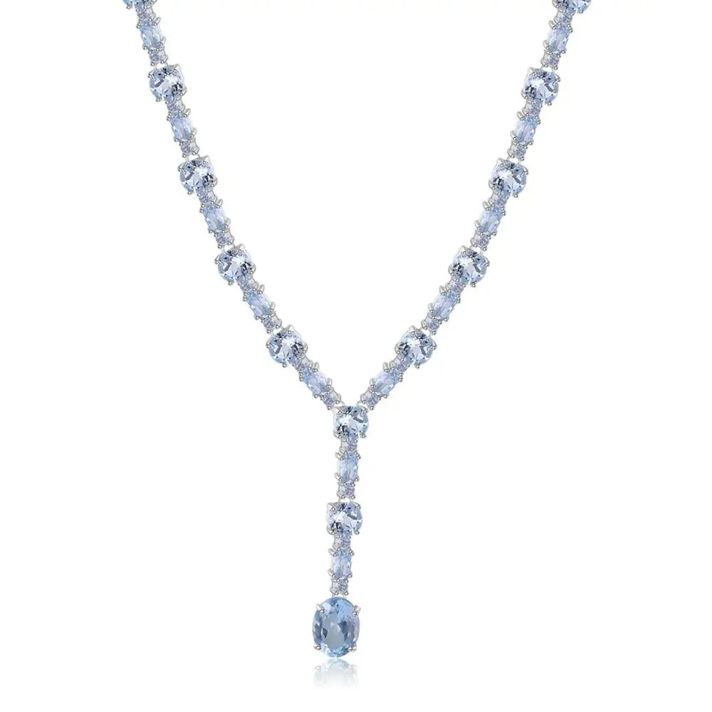 Mystic Quartz & Sky Blue Topaz Y-Necklace | 925 Silver | Bridal Jewelry