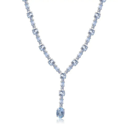 Mystic Quartz & Sky Blue Topaz Y-Necklace | 925 Silver | Bridal Jewelry